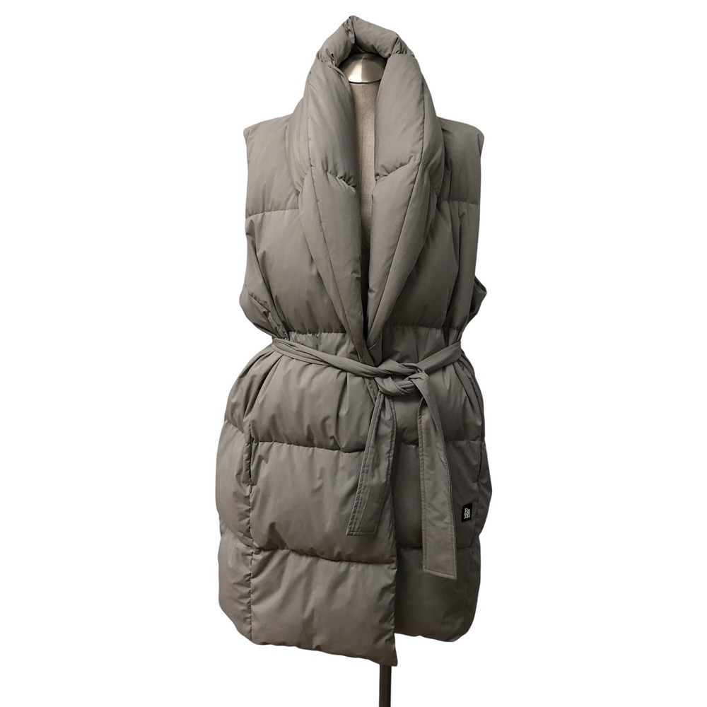 Bacon Puffer Vest Womens Medium Grey Francis Dada Sleeveless Belted Longline